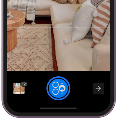 Ovvy camera interface showing living room photo